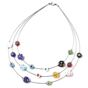 Shop LC Murano Style Millefiori Glass Layered Necklace for Women | Multicolor Flower Beaded | Stainless Steel 18 Inch | Colorful Boho Statement Jewelry