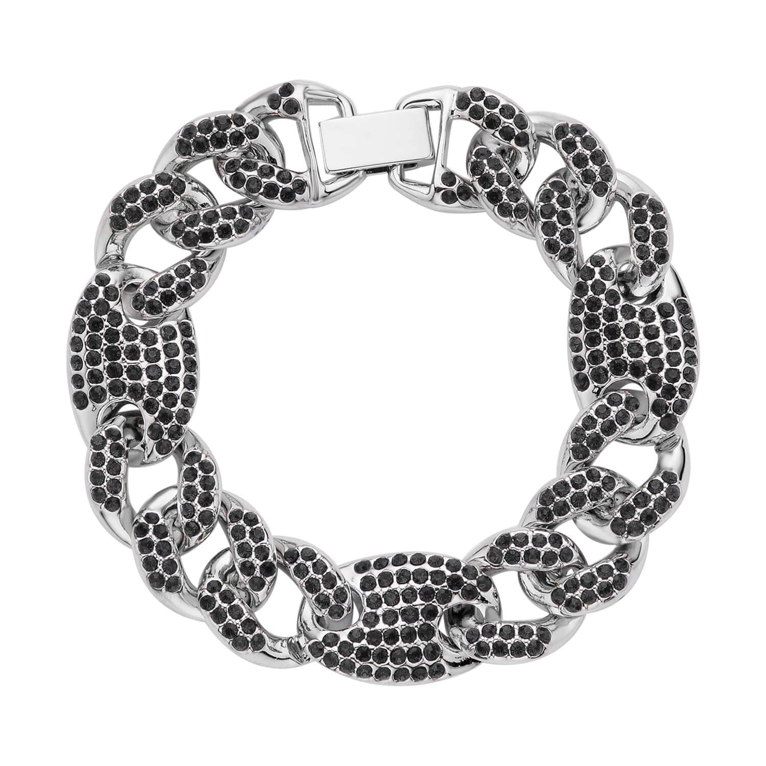 Shop LC Black Crystal Round Silvertone Link Bracelet for Women Jewelry Gifts Size 7.25" Ct 8.2
