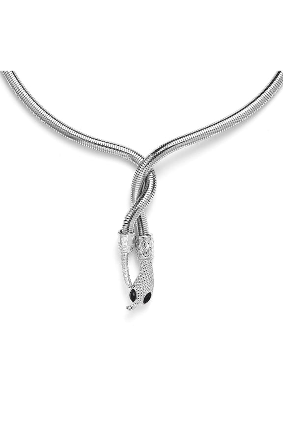 Black Crystal Serpentine Necklace in Silvertone 36-39.5 Inches