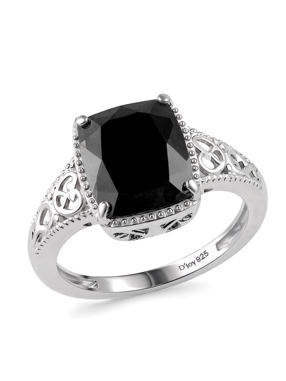 Black Tourmaline 925 Sterling Silver Ring Open Work Size 9