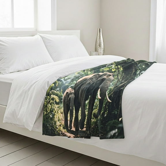 Shop LC Blue Elephant Pattern Digital Printed Flannel Blanket
