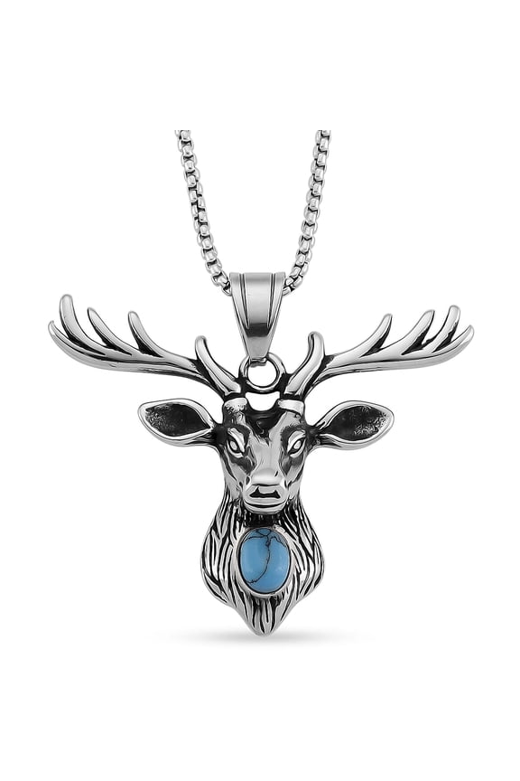 Blue Howlite 0.50 ctw Majestic Stag Necklace in Stainless Steel 20-22 Inches