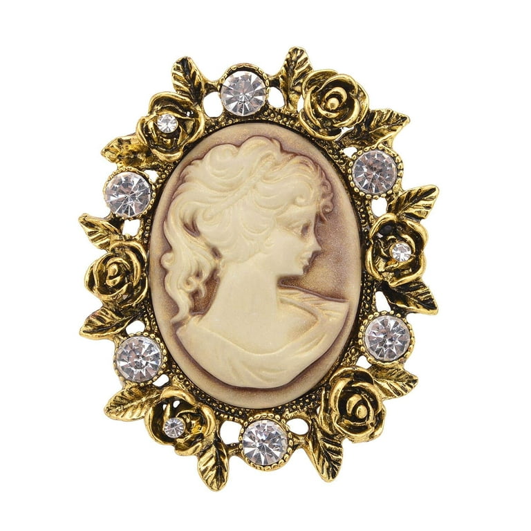 Shop LC Brown Resin Cameo White Crystal Oval Carved Goldtone Brooch for  Women Ct 20.5 Birthday Gifts 