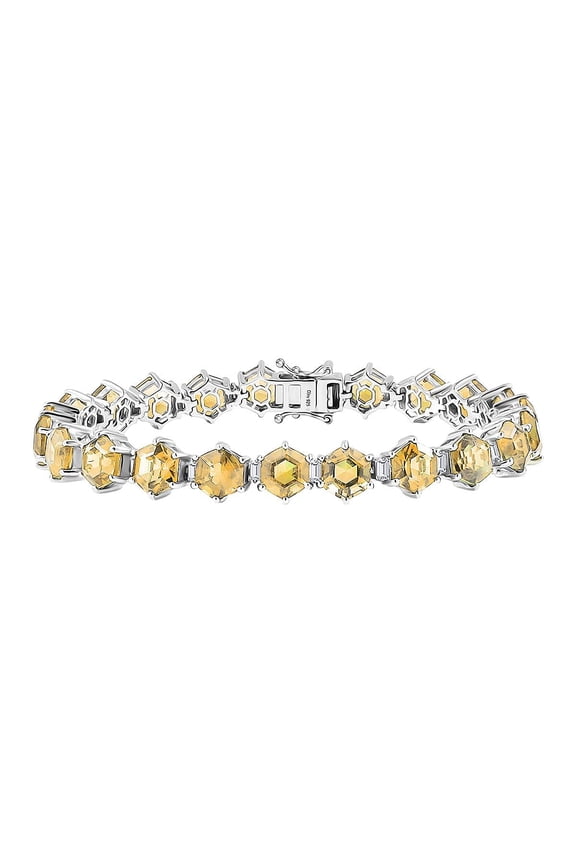 Citrine and Moissanite 32.50 ctw Honeycomb Bracelet in Rhodium Over Sterling Silver 8.00 In Christmas Gifts