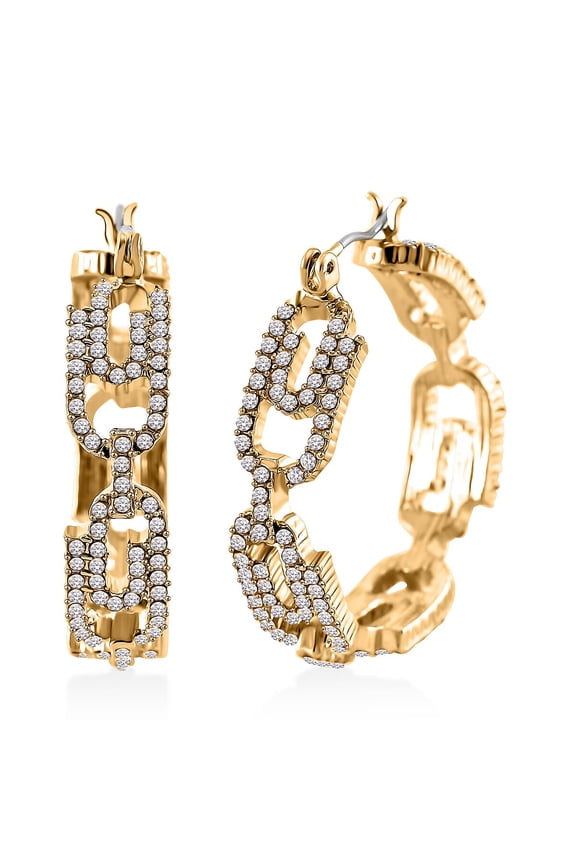 Crystal Paper Clip Hoop Earrings in Goldtone Christmas Gifts