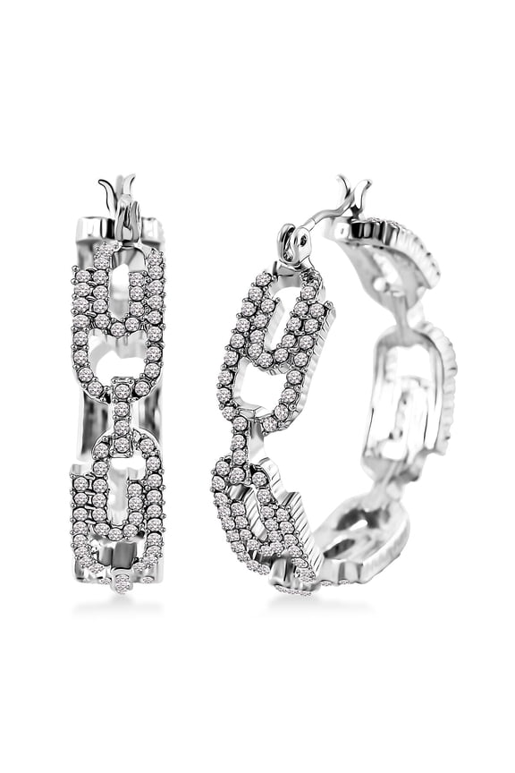 Crystal Paper Clip Hoop Earrings in Silvertone Christmas Gifts