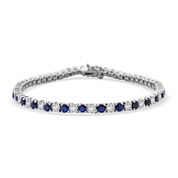 D'Joy AAA Kanchanaburi Blue Sapphire and Moissanite 6.85 ctw Midnight Royalty Bracelet in Rhodium Over Sterling Silver 7.25 In Christmas Gifts