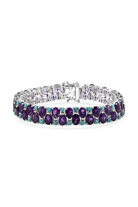 D'Joy Amethyst and Turquoise 31.25 ctw Mystic Oasis Bracelet in Rhodium Over Sterling Silver 7.25 In Christmas Gifts