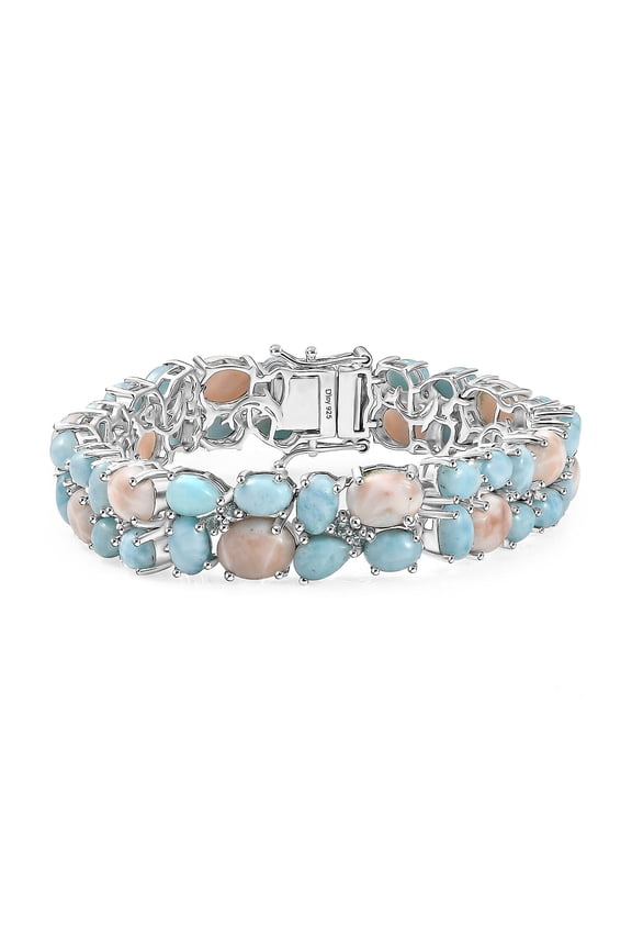 D'Joy Pink Natrolite and Multi Gemstone 42.40 ctw Dolphin Dance Bracelet in Rhodium Over Sterling Silver 7.25 In Christmas Gifts