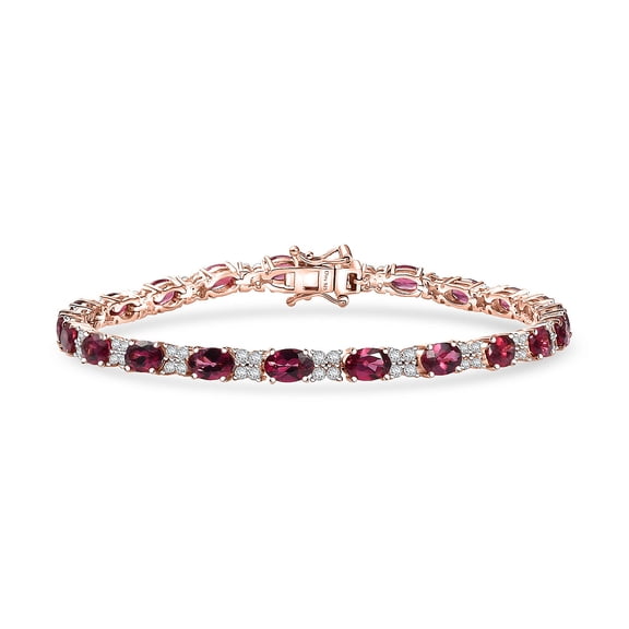 D'Joy Premium Wine Garnet and White Zircon 14.55 ctw Eternal Flame Bracelet in 18K Vermeil RG Over Sterling Silver 8.00 In Gifts