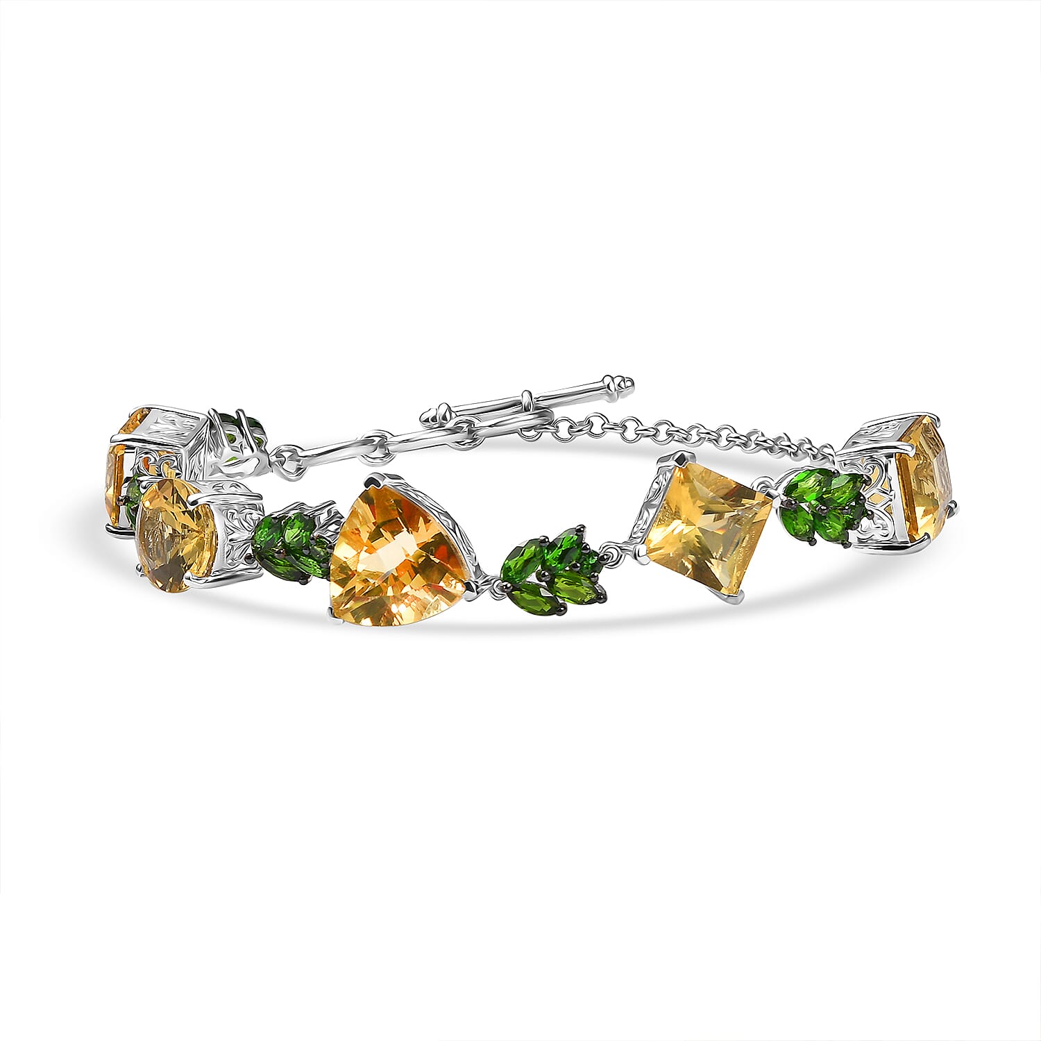 D'Joy Yellow Labradorite and Multi Gemstone 27.15 ctw Sunlit Vines Adjustable Bracelet in Rhodium Over Sterling Silver Gifts