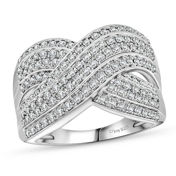 Diamond 0.75 ctw Crossover Bridge Ring in Rhodium Over Sterling Silver Size 7 Christmas Gifts