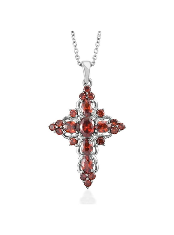 Shop LC Faith Hope Love Prayer Stainless Steel White Cubic Zirconia Garnet Cross Chain Pendant Necklace in Magnetic Clasp 20" Cttw for Women Birthday Mothers Day Gifts for Mom