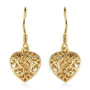 SHOP LC Filigree Heart Dangle Earrings - 14K Yellow Gold Plated 925 Sterling Silver Open Heart Drop Earrings - Openwork Heart Dangling Earring Jewelry Christmas Gifts for Women