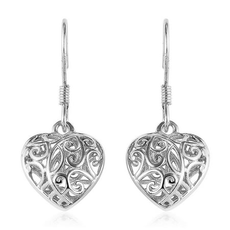 Shop LC Filigree Heart Dangle Earrings - 14K Yellow Gold Plated, 14K Rose Gold Plated & Platinum Plated Sterling Silver Open Heart Drop Earrings - Openwork Heart Dangling Earring Birthday Gifts
