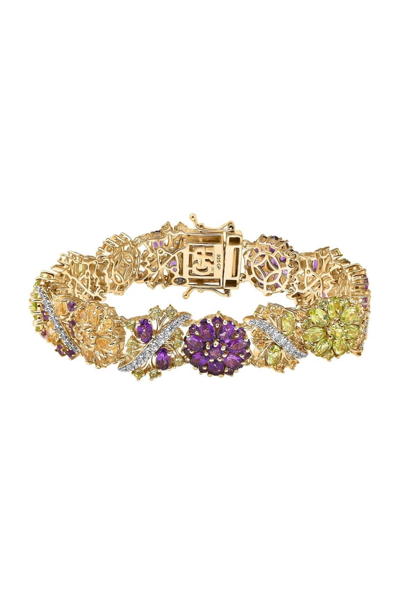 GP Garden Collection Multi Gemstone 21.60 ctw Bracelet in 18K Vermeil Yellow Gold Over Sterling Silver 7.25 In Christmas Gifts