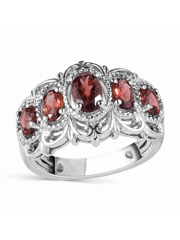 Garnet Ring for Women, Platinum Plated Size - 8