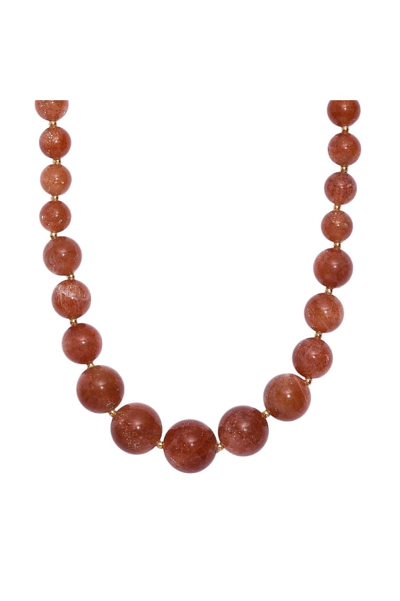 D'Joy AAAA RARE FIND Golden Sunstone 200 ctw Goldon Glow Beaded Necklace in 18K Vermeil Yellow Gold Over Sterling Silver 18-20 Inches Christmas Gifts