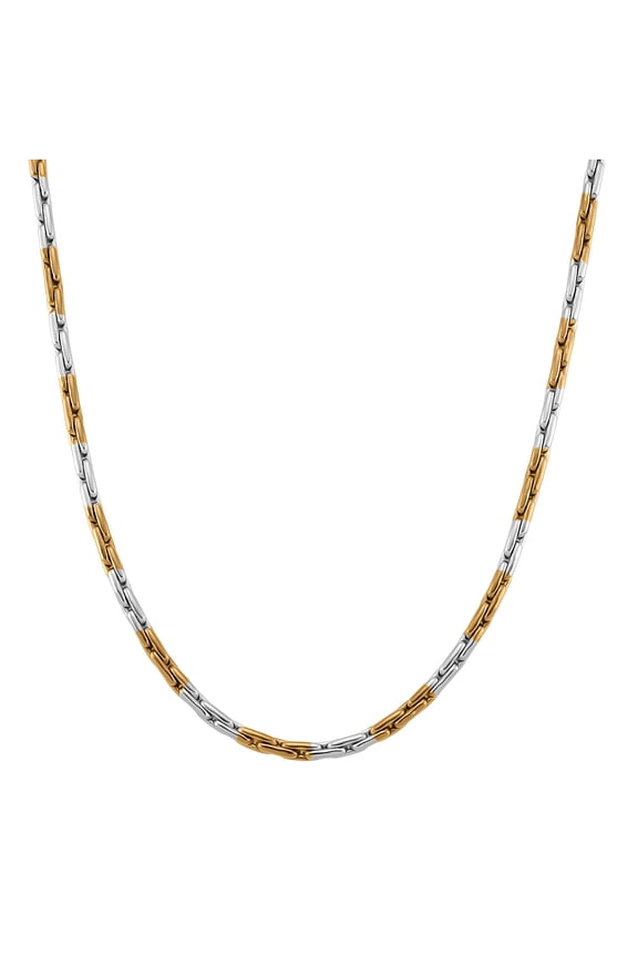 Hammer Circular Link Necklace in ION Plated Yellow Gold and Stainless Steel 20-22 Inches