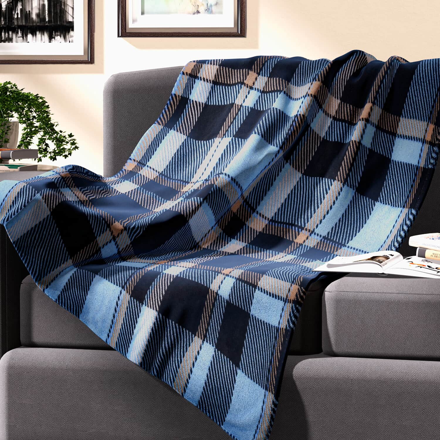 Shop LC Homesmart 2 in 1 Blue and Black Color Plaid Pattern Printed