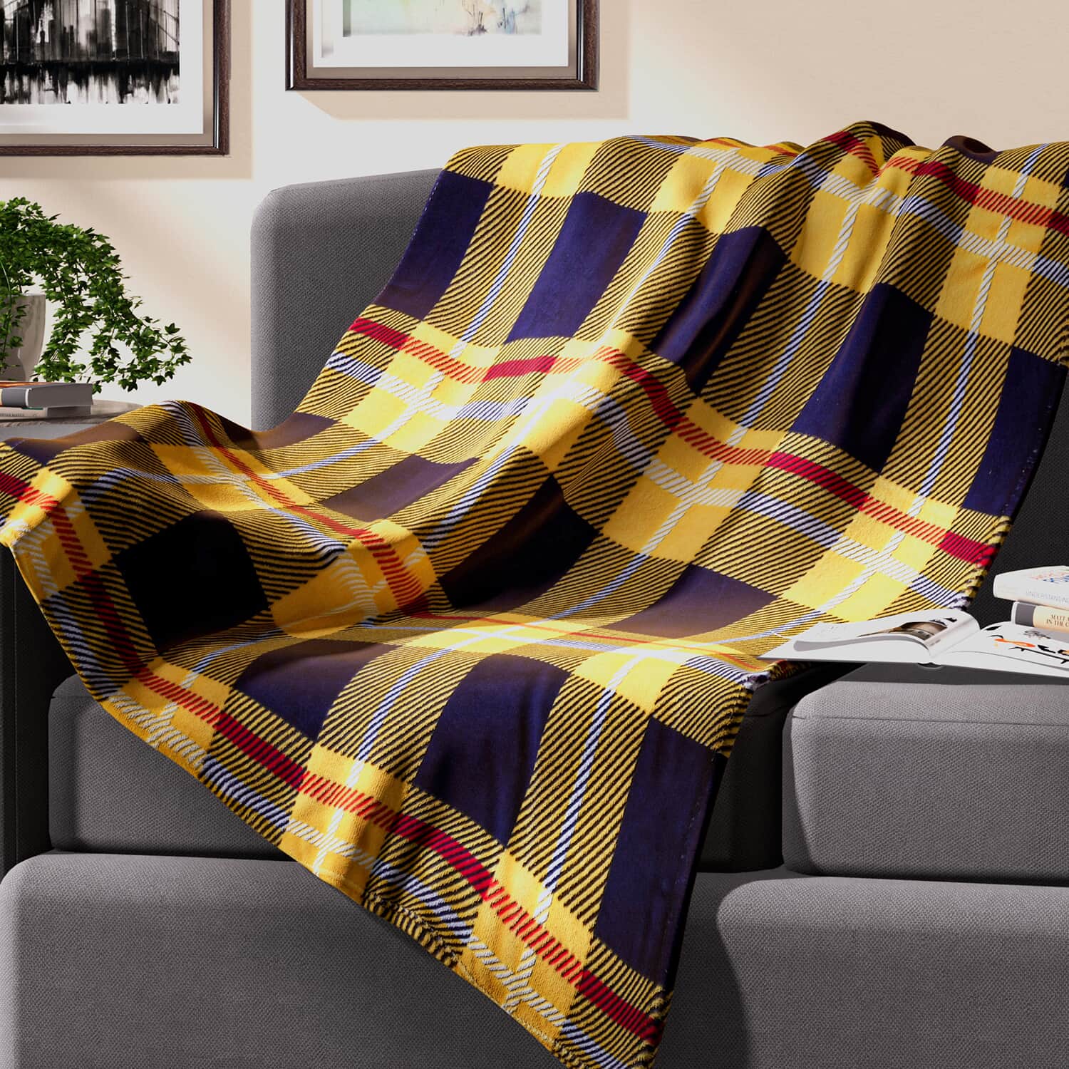 Shop LC Homesmart 2 in 1 Yellow and Black Color Plaid Pattern Printed