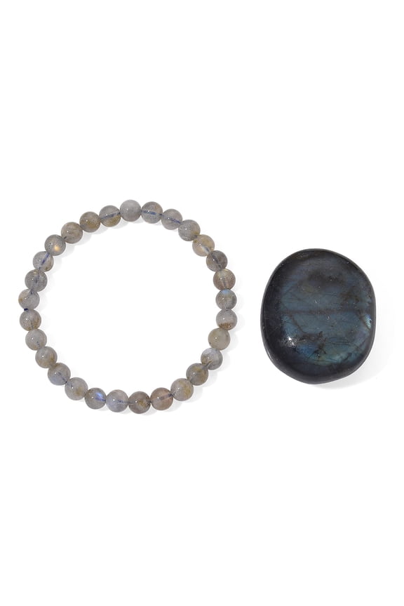 Labradorite 350.00 ctw Large Palm and Beaded Stretch Bracelet