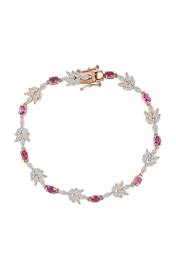 Luxuriant Bixbite LG and White Zircon 7.60 ctw Floral Vine Bracelet in 18K Vermeil Rose Gold Over Sterling Silver 7.25 In Christmas Gifts