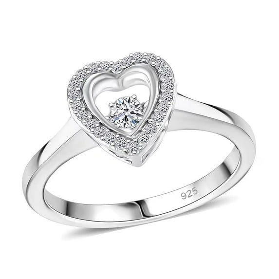 Luxuriant Lab Grown Diamond SI 0.20 ctw Heart Dancing Ring in Rhodium Over Sterling Silver Size 10 Christmas Gifts