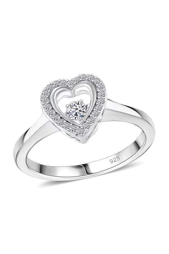 Luxuriant Lab Grown Diamond SI 0.20 ctw Heart Dancing Ring in Rhodium Over Sterling Silver Size 10 Christmas Gifts