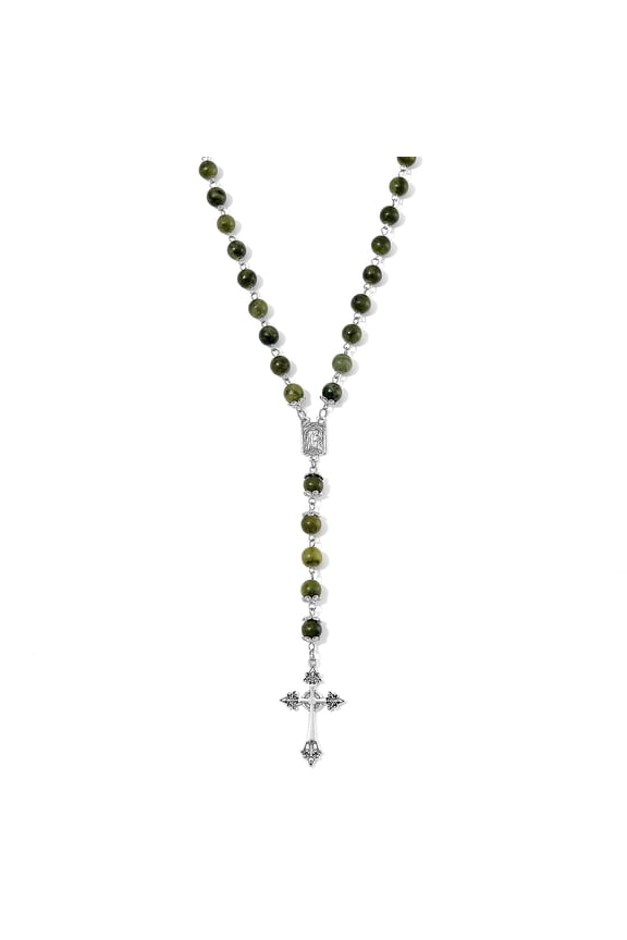 Connemara Marble 144.00 ctw Beaded Cross Necklace in Silvertone 24 Inches Christmas Gifts