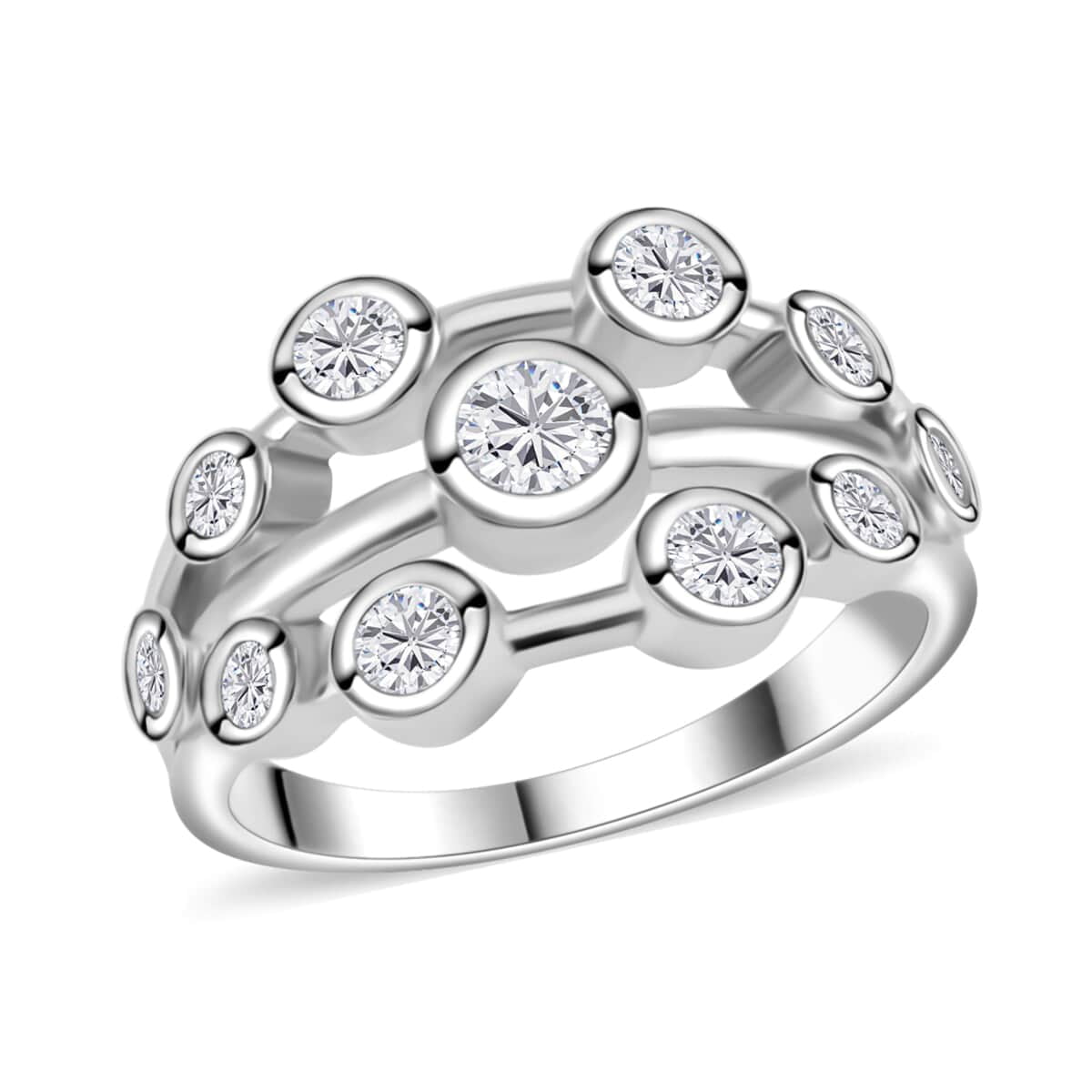925 Silver Rhodium Plated Lab Created Moissanite Promise Ring Gift Size