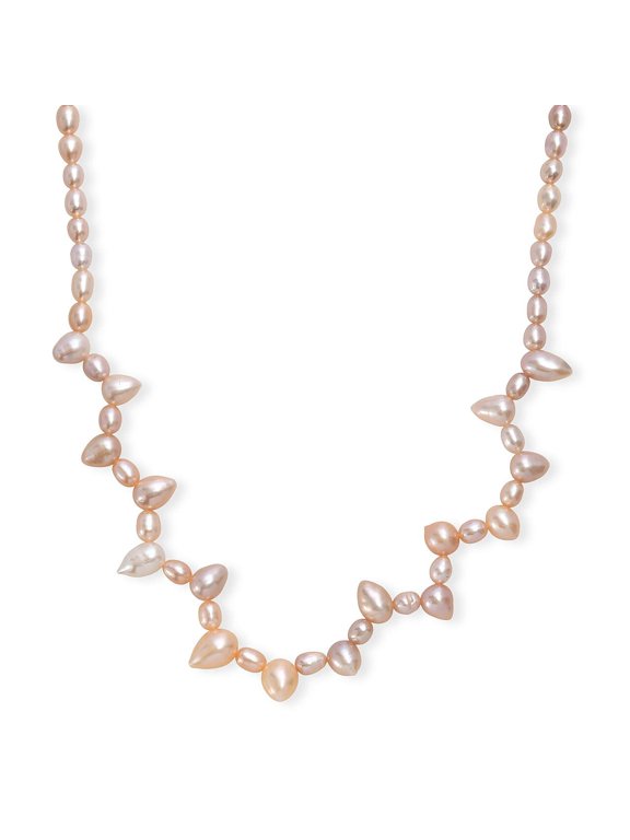 Multi Color Freshwater Pearl and Drop Shape Dancing Necklace in Rhodium Over Sterling Silver 18 Inches Christmas Gifts