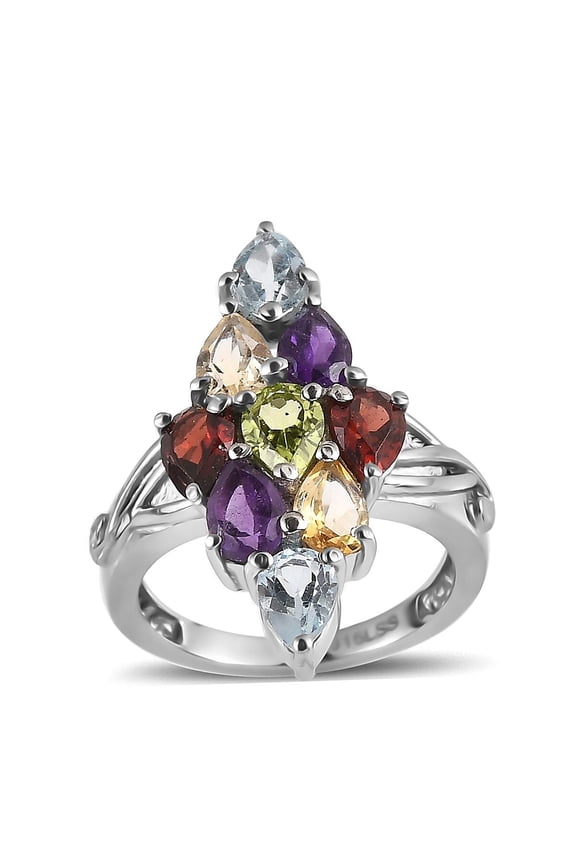 Multi Gemstone 3.80 ctw Elongated Ring in Stainless Steel Size 7 Christmas Gifts