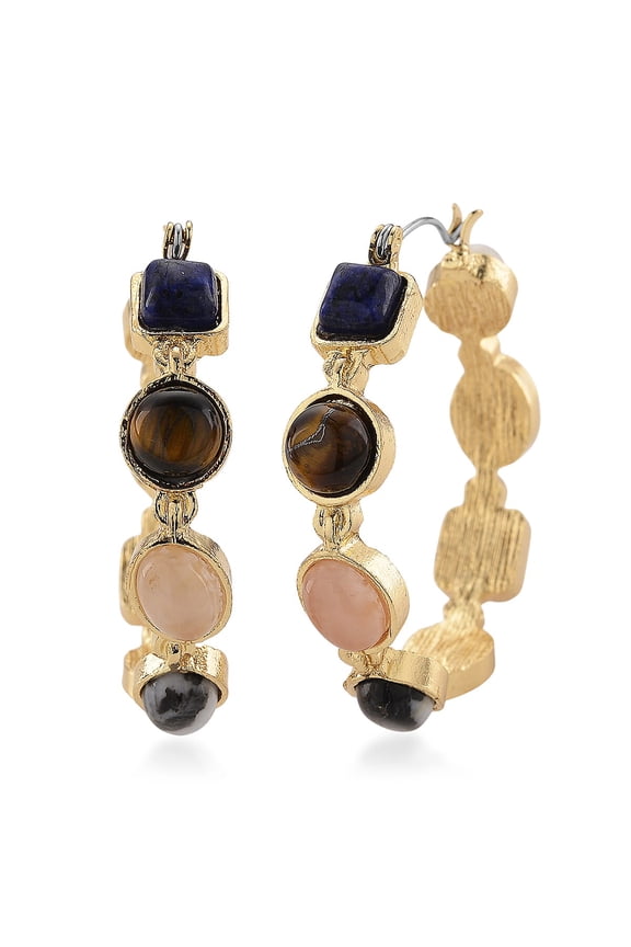 Multi Gemstone 50.00 ctw Hoop Earrings in Goldtone Christmas Gifts