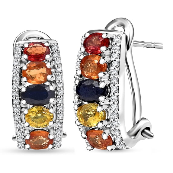 Multi Sapphire and White Zircon 2.75 ctw Earrings in Rhodium Over Sterling Silver Christmas Gifts