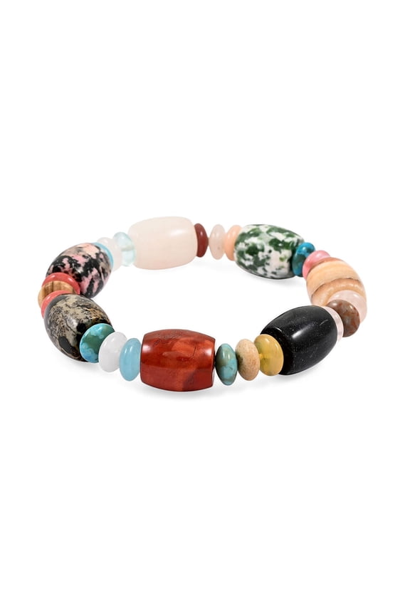 Multi-Stone 174.45 ctw Barrel/Rondell Stretch Bracelet 6-7In Christmas Gifts