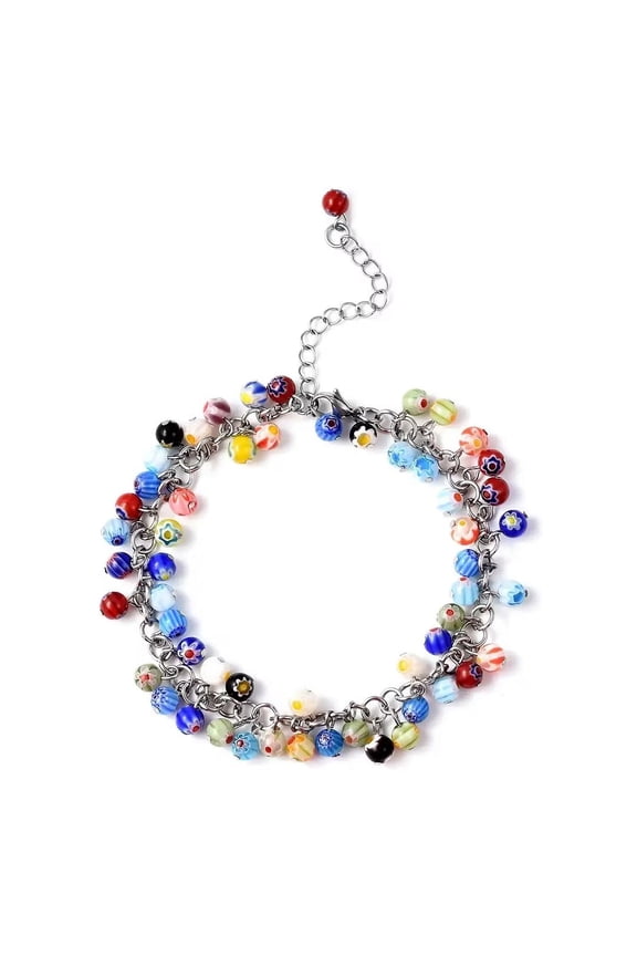 Multicolor Murano Style Bead Charm Ankle Bracelets For Women Adjustable Beach Fashion Foot Jewelry Beaded Anklet in Stainless Steel Boho Birthday Christmas Gifts for Women