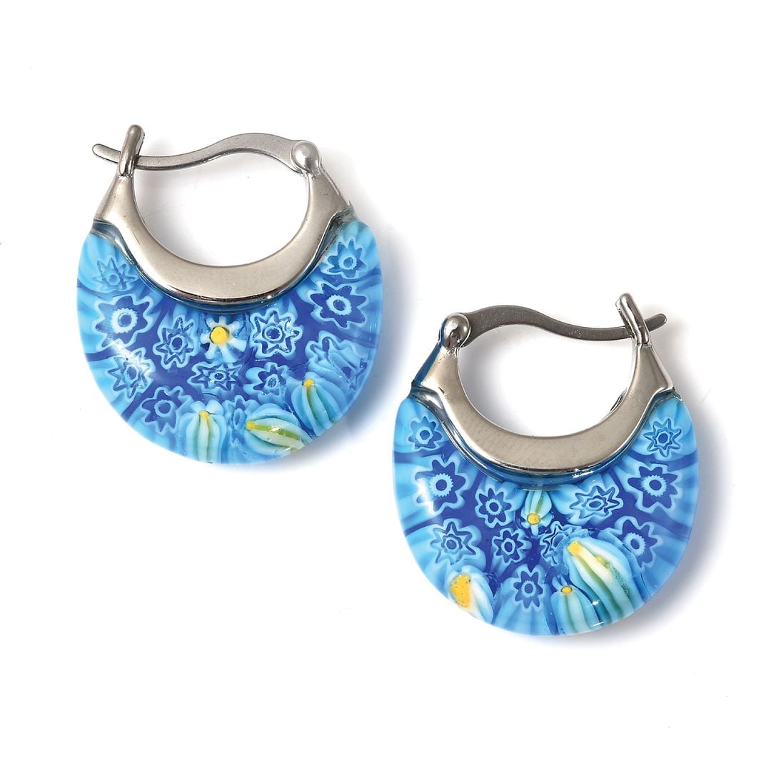 Shop LC Murano Style Millefiori Glass Blue Inside Out Hoop