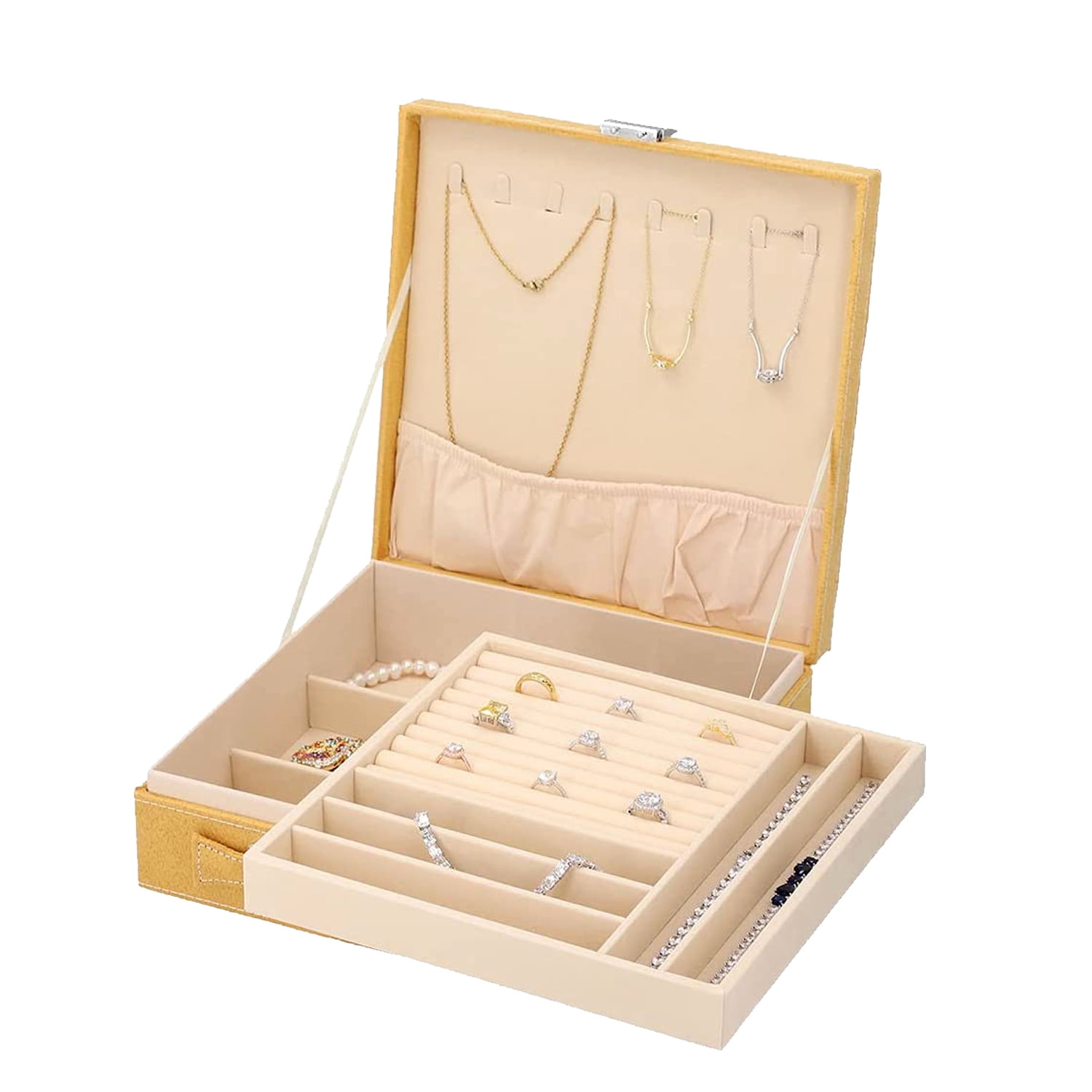 Cream Velvet 2 Tier Anti Tarnish Scratch Resistant Jewelry Box with Lock  Key