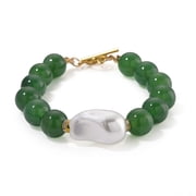 Shop LC Onyx Baroque White Shell Pearl and Cubic Zirconia 125.00 ctw Bracelet in ION Plated Yellow Gold Stainless Steel 7.50 In