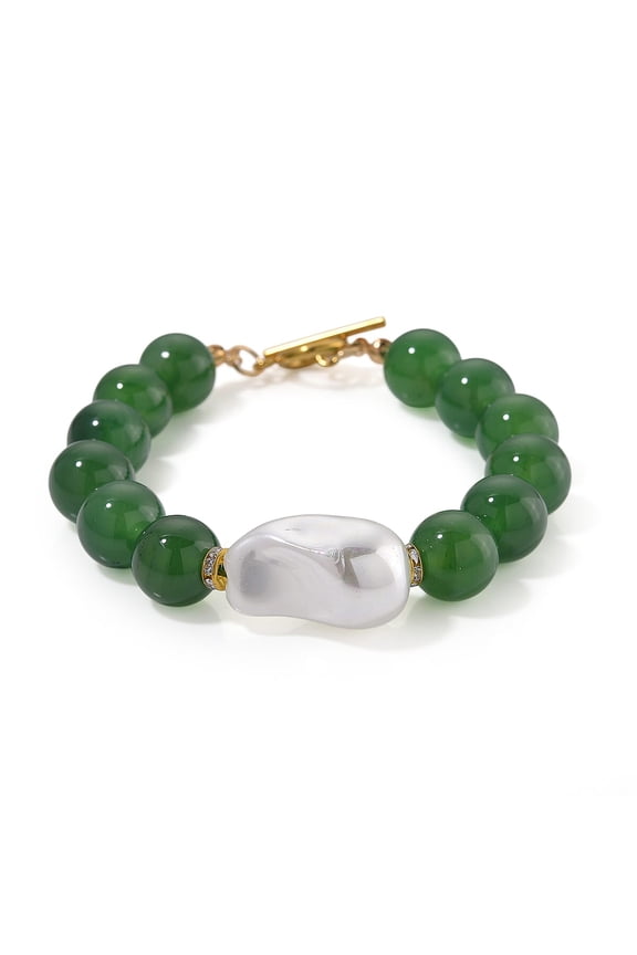 Onyx Baroque White Shell Pearl and Cubic Zirconia 125.00 ctw Bracelet in ION Plated Yellow Gold Stainless Steel 7.50 In