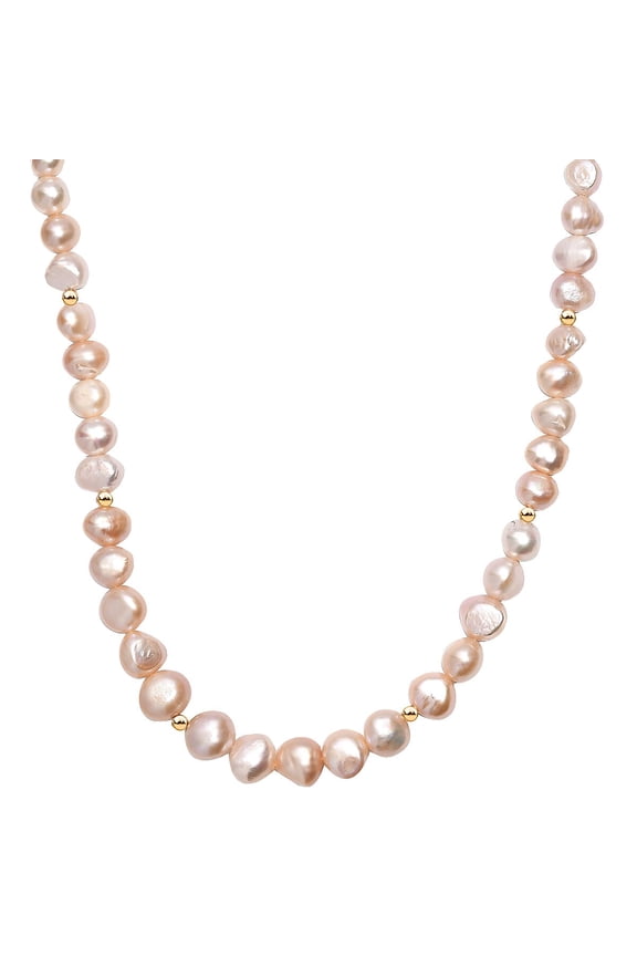 Peach Freshwater Pearl Potato Shape Necklace in 18K Vermeil Yellow Gold Over Sterling Silver 18 Inches Christmas Gifts