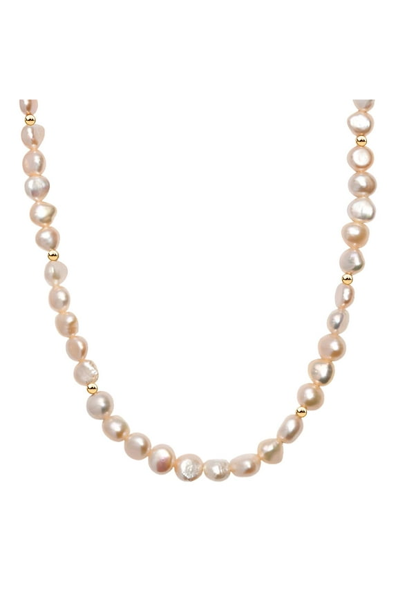 Peach Freshwater Pearl Fancy Necklace in 18K Vermeil Yellow Gold Over Sterling Silver 18 Inches Christmas Gifts