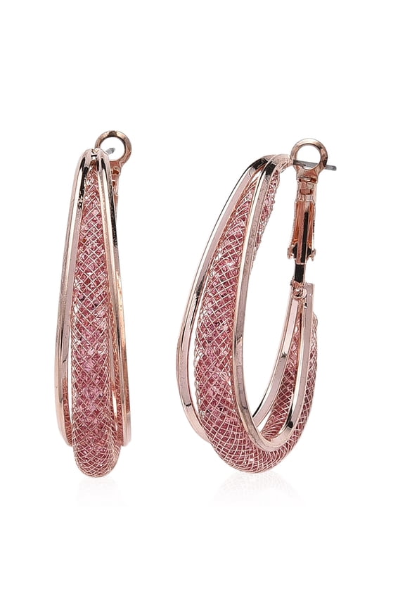 Pink  Crystal Mesh Hoop Earrings in Rosetone