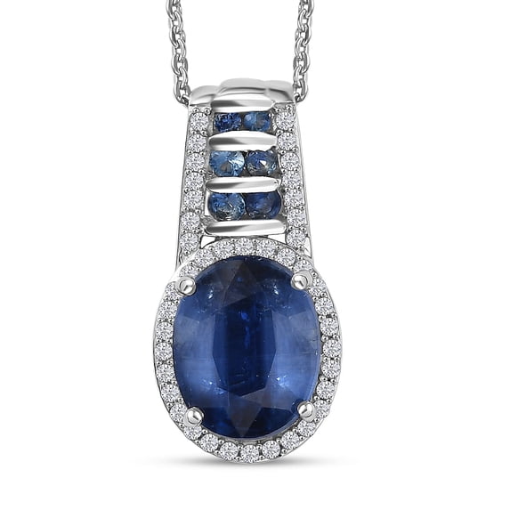 Premium Kyanite and Multi Gemstone 4 ctw Celestial Harmony Pendant Necklace in Rhodium Over Sterling Silver 20 Inches Christmas Gifts