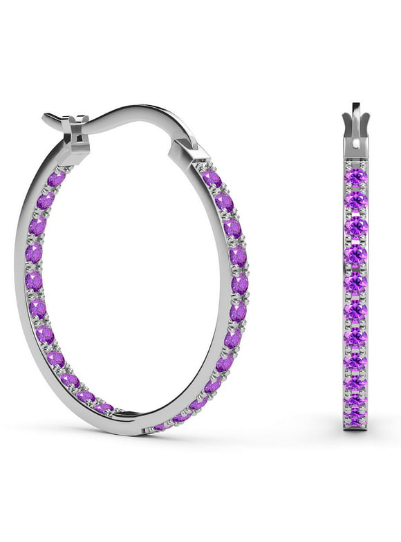 Shop LC Purple Cubic Zirconia Inside Out Hoop Earrings Sterling Silver Rhodium Plated Birthday Gifts for Women