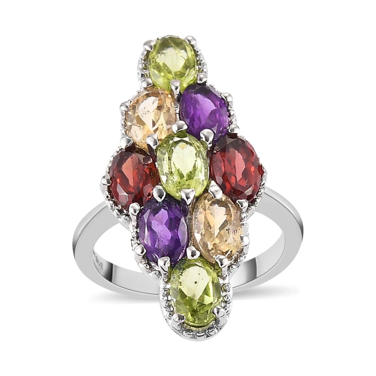 Shop LC Red Garnet Peridot Oval Stainless Steel Statement Ring for ...
