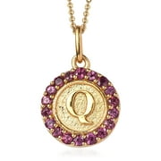 Shop LC Rhodolite Garnet Round 925 Sterling Silver Vermeil Yellow Gold Plated Initial Q Coin Medallion Pendant Necklace for Women Jewelry Size 20" Ct 0.82 Birthday Mothers Day Gifts for Mom
