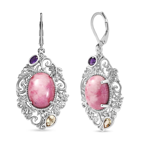 Rhodonite and Multi Gemstone 18.80 ctw Lever Back Earrings in Platinum Bond Christmas Gifts