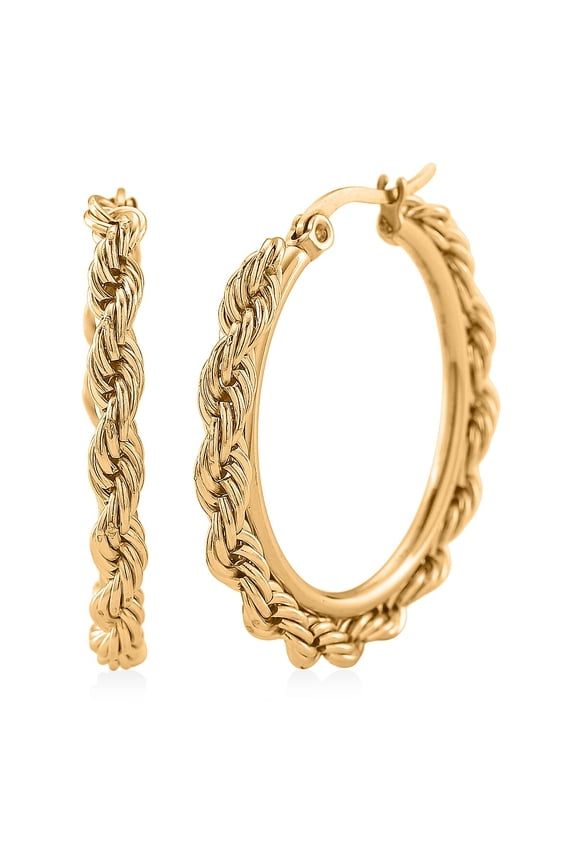 Rope Chain Hoop Earrings in ION Plated Yellow Gold Stainless Steel